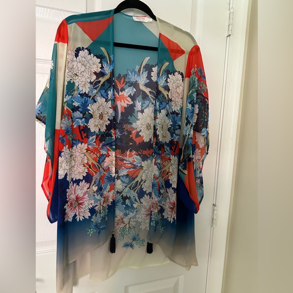 Johnny Was Silk Floral Kimono Robe CoverUp Sz Small